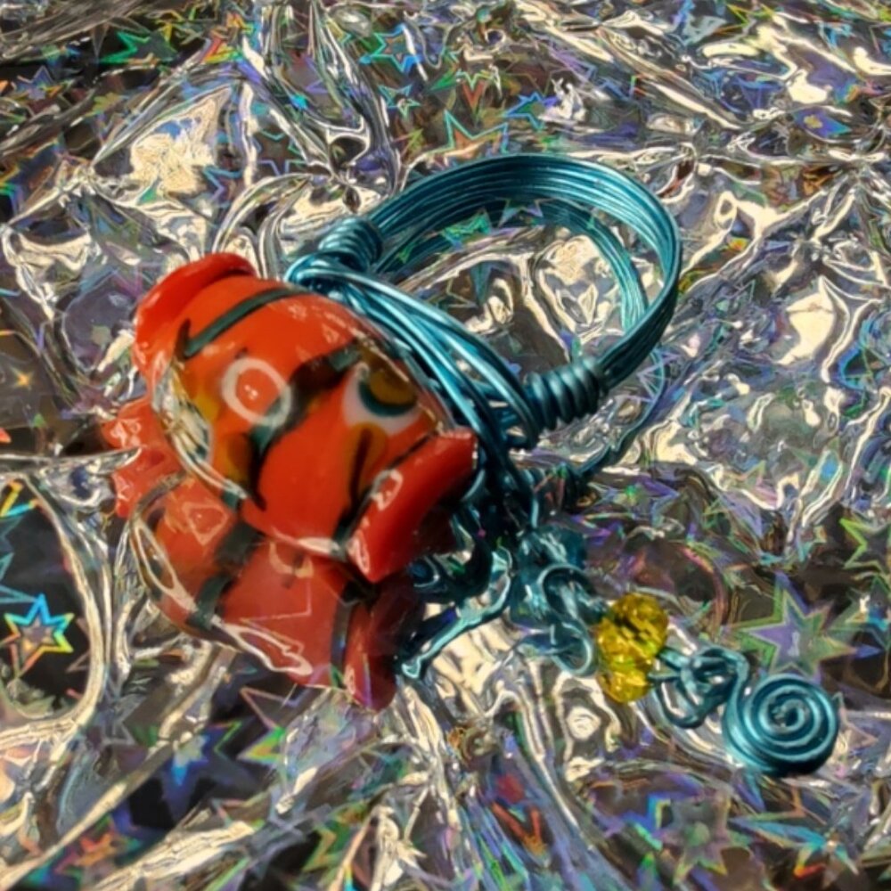 Salmon and Teal wire ring